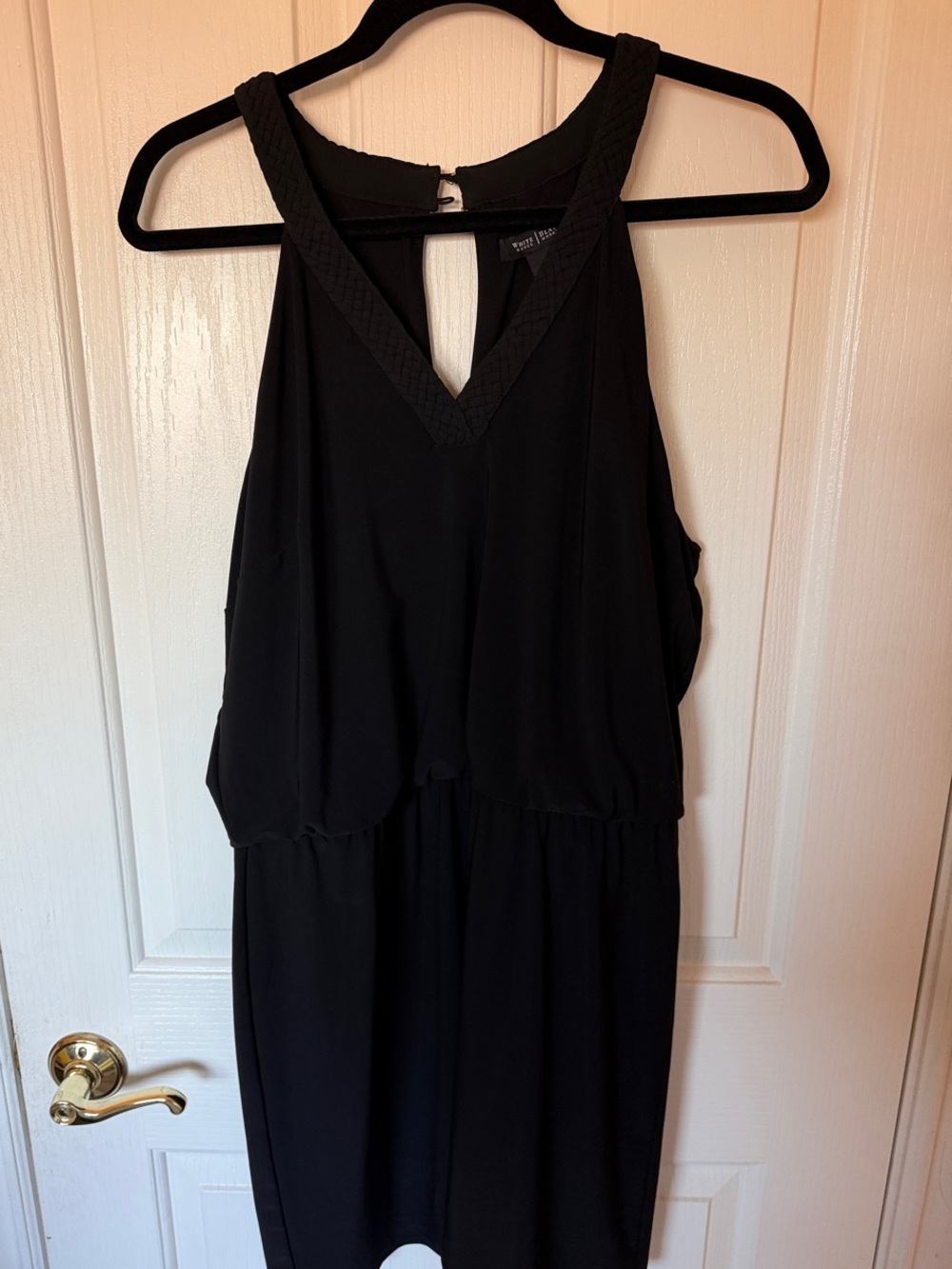 White House Black Market Black Braided-Strap V-Neck Mini Dress